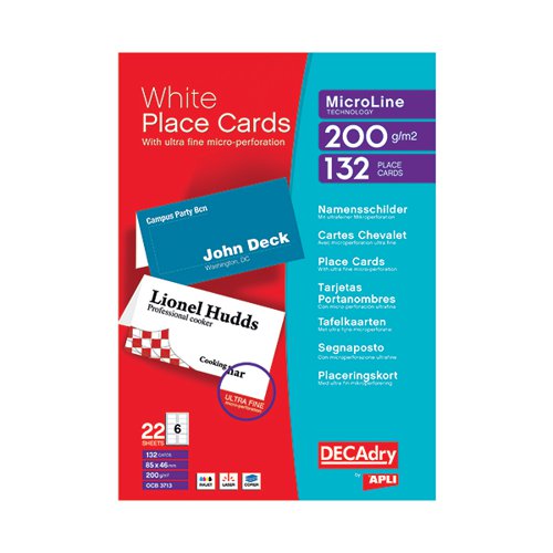 DECADRY PERFORATED PLACE CARDS 200GSM WHITE (PACK OF 132) DP