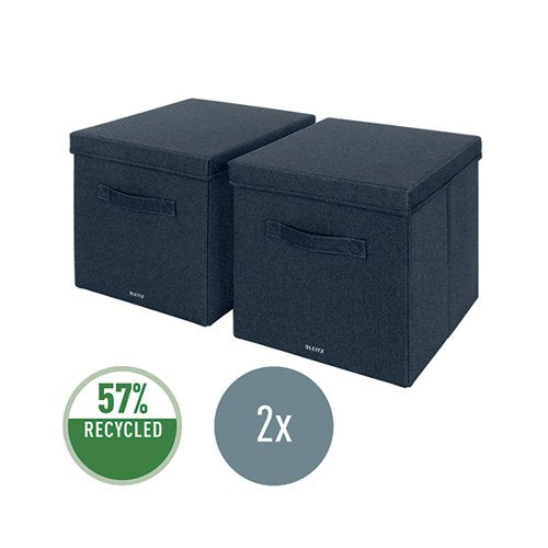 LEITZ FABRIC STORAGE BOX WITH LID TWINPACK LARGE GREY 614500