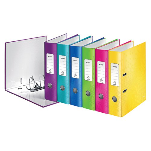 LEITZ WOW 180 LEVER ARCH FILE 80MM A4 ASSORTED (PACK OF 10)
