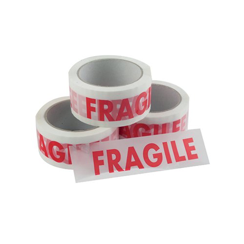 VINYL TAPE PRINTED FRAGILE 50MMX66M WHITE RED (PACK OF 6) PP