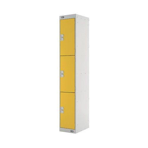 THREE COMPARTMENT LOCKER 300X300X1800MM YELLOW DOOR MC00018
