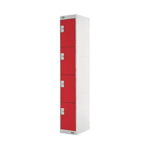 FOUR COMPARTMENT LOCKER 300X300X1800MM RED DOOR MC00023