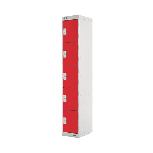 FIVE COMPARTMENT LOCKER 300X300X1800MM RED DOOR MC00029