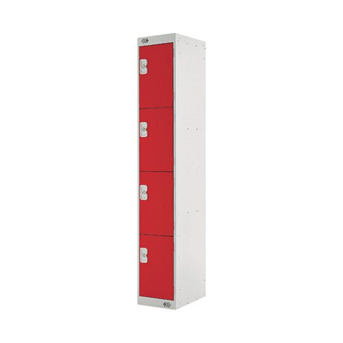 FOUR COMPARTMENT LOCKER 300X450X1800MM RED DOOR MC00059