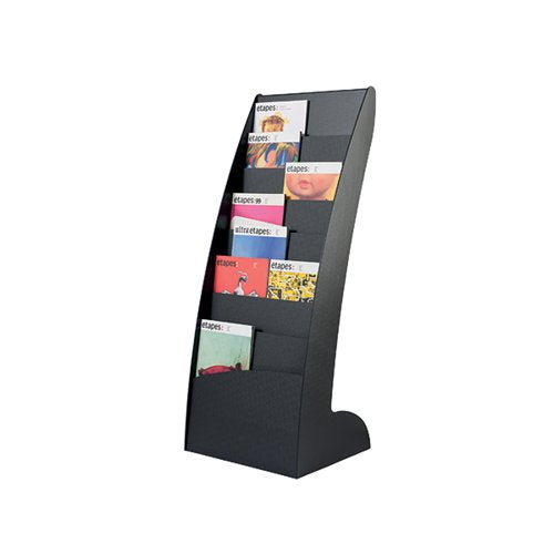 FAST PAPER BLACK CURVED LITERATURE DISPLAY FLOOR STANDING DISPLAY WITH 8 COMPARTMENTS 285.01