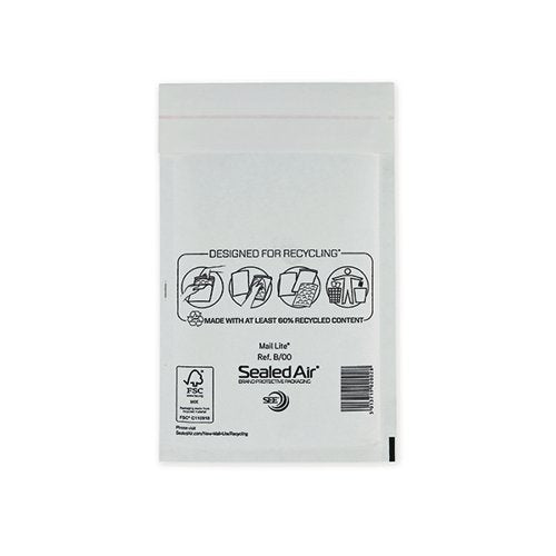 MAIL LITE BUBBLE POSTAL BAG WHITE B00-120X210 (PACK OF 100)
