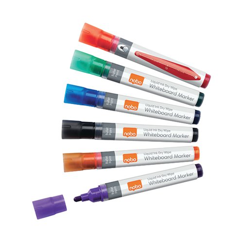 NOBO LIQUID INK DRYWIPE MARKER ASSORTED (6 PACK) 1901077