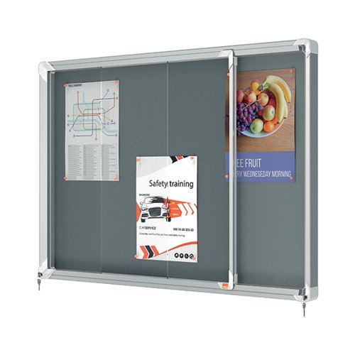 NOBO PREMIUM PLUS LOCKABLE NOTICEBOARD 8XA4 SHEETS GREY FELT