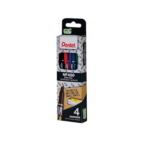 PENTEL PERMANENT MARKER FINE ASSORTED (PACK OF 4) YNF450/4-M