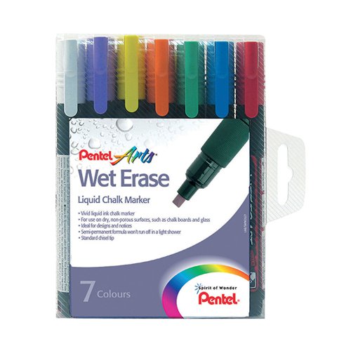 PENTEL LIQUID CHALK MARKER CHISEL TIP ASSORTED (PACK OF 7) S