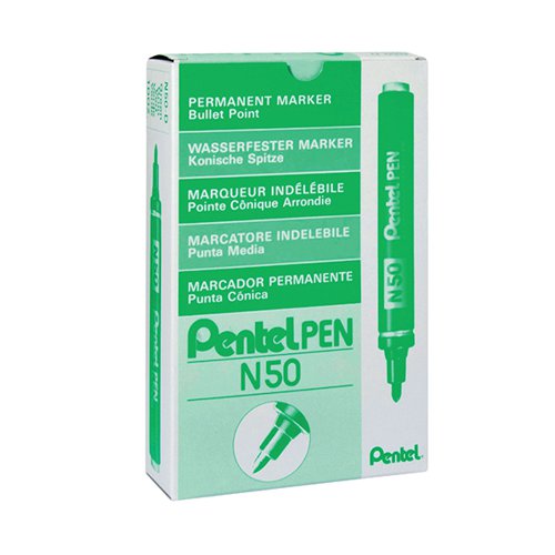 PENTEL N50 PERMANENT GREEN MARKER BULLET TIP (PACK OF 12) N5