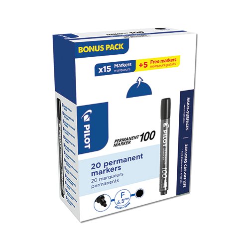 PILOT PERMANENT MARKER 100 BULLET TIP BLACK VALUE PACK 15 +