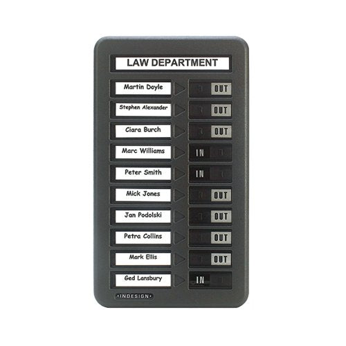 INDESIGN GREY IN/OUT BOARD SINGLE COLUMN 10 NAMES WPIT10I