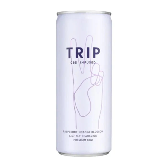 TRIP CBD INFUSED SPARKLING RASPBERRY ORANGE BLOSSOM CANS (250ml) x 12