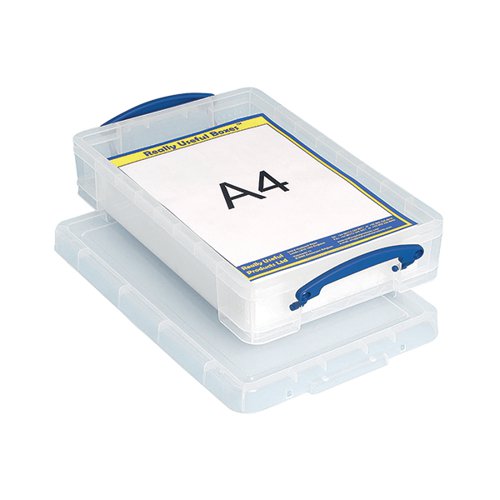 REALLY USEFUL 4L PLASTIC STORAGE BOX WITH LID 395X255X80MM CLEAR KING4C
