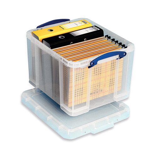 REALLY USEFUL 35L PLASTIC STORAGE BOX WITH LID W480XD390XH310MM CLEAR 35C