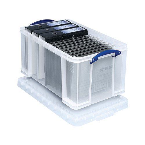 REALLY USEFUL 48L PLASTIC STORAGE BOX W600XD400XH310MM CLEAR 48C