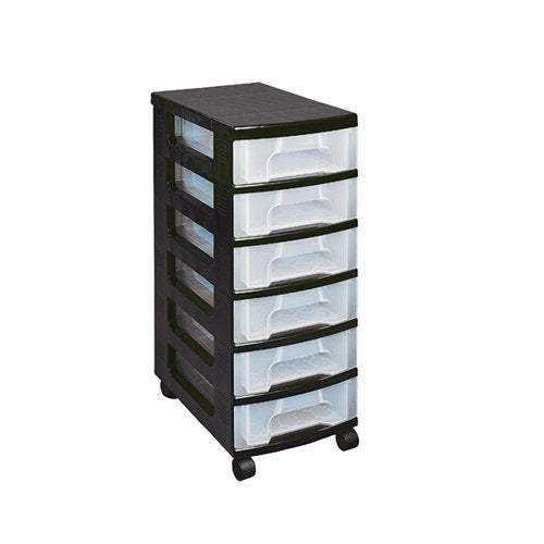 REALLY USEFUL PLASTIC STORAGE TOWER WITH 6 DRAWERS BLACK ST6X7C