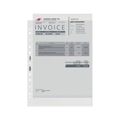 REXEL SUPERFINE POCKET TOP OPENING POLYPROPYLENE A4 CLEAR (1