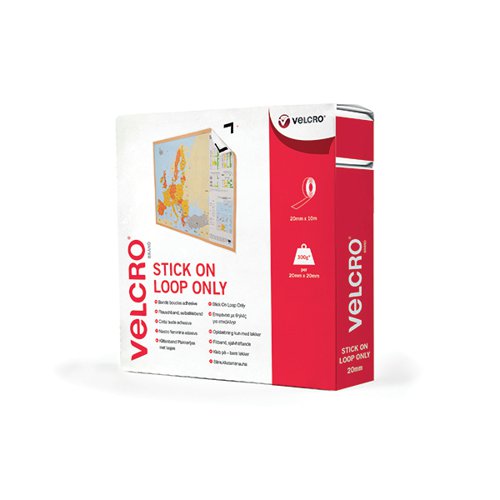 VELCRO STICK ON TAPE LOOP ONLY 20MMX10M WHITE VEL-EC60222