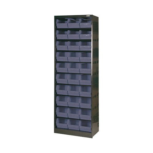 METAL BIN CUPBOARD WITH 30 POLYPROPYLENE BINS DARK GREY BLAC