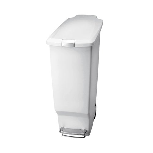 WHITE SLIM PLASTIC PEDAL BIN 40L 382649