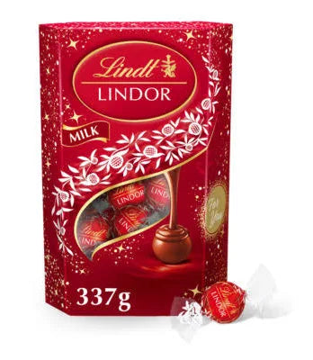 LINDT LINDOR MILK CHOCOLATE TRUFFLES BOX 337G