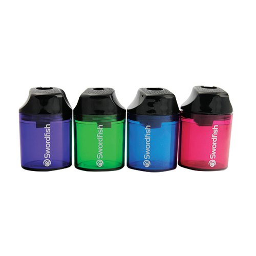 SWORDFISH CANISTER DOUBLE HOLE PENCIL SHARPENER ASSORTED 400