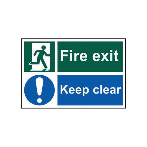 SPECTRUM INDUSTRIAL FIRE EXIT KEEP CLEAR S/A PVC SIGN 300X200MM 1540