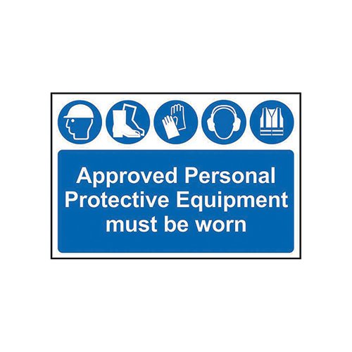 SPECTRUM SAFETY SIGN APPROVED PERSONAL PROTECTIVE EQUIPMENT MUST BE WORN PVC 600X400MM 4020