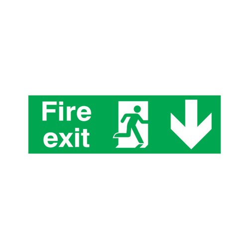 SAFETY SIGN FIRE EXIT RUNNING MAN ARROW DOWN PVC 150X450MM F