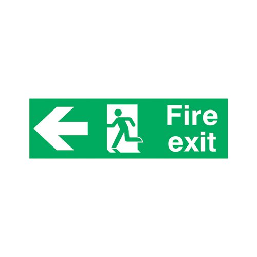 SAFETY SIGN FIRE EXIT RUNNING MAN ARROW LEFT 150X450MM PVC F