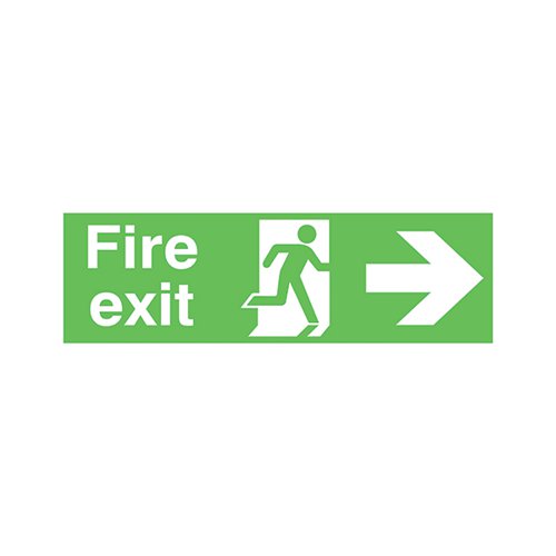 SAFETY SIGN NITEGLO FIRE EXIT RUNNING MAN ARROW RIGHT 150X45