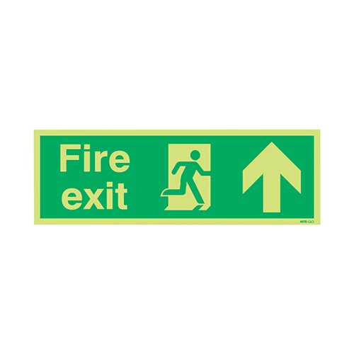 SAFETY SIGN NITEGLO FIRE EXIT RUNNING MAN ARROW UP 150X450MM