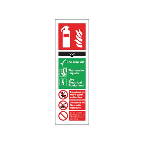 SAFETY SIGN CARBON DIOXIDE FIRE EXTINGUISHER 300X100MM SELF-ADHESIVE F203/S