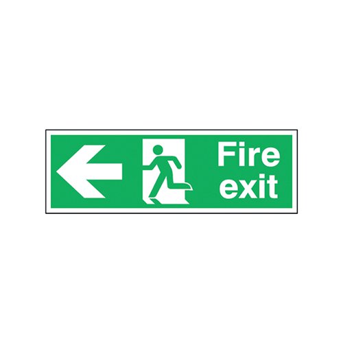 SAFETY SIGN FIRE EXIT RUNNING MAN ARROW LEFT 150X450MM SELF-ADHESIVE E97A/S