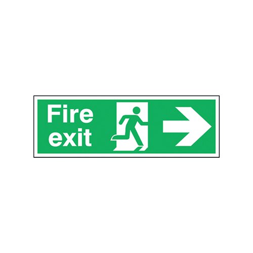 SAFETY SIGN FIRE EXIT RUNNING MAN ARROW RIGHT 150X450MM SELF-ADHESIVE E99A/S