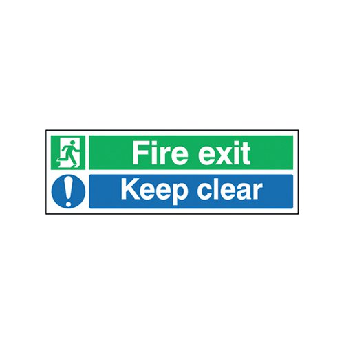 SAFETY SIGN FIRE EXIT KEEP CLEAR 150X450MM SELF-ADHESIVE EC08S/S
