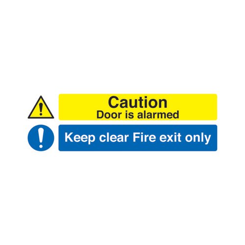 SAFETY SIGN CAUTION DOOR IS ALARMED KEEP CLEAR FIRE EXIT ONLY SELF-ADHESIVE 150X450MM SR72031