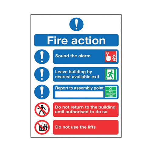 SAFETY SIGN FIRE ACTION SYMBOLS A4 PVC FR09950R