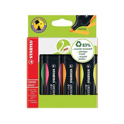 STABILO GREEN BOSS HIGHLIGHTER ASSORTED (PACK OF 4) 6070/4