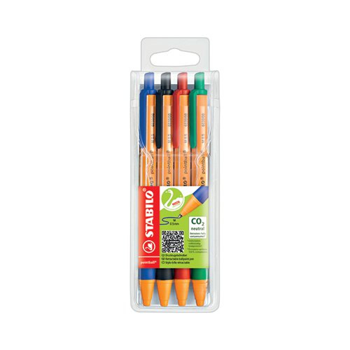 STABILO POINTBALL RETRACTABLE BALL PEN ASSORTED (PACK OF 4)