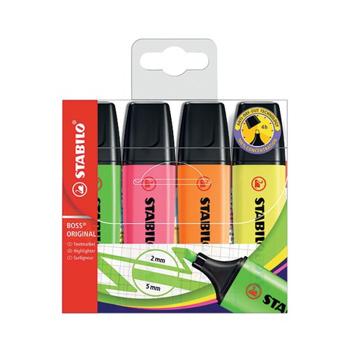 STABILO BOSS ORIGINAL HIGHLIGHTER WALLET ASSORTED (PACK OF 4