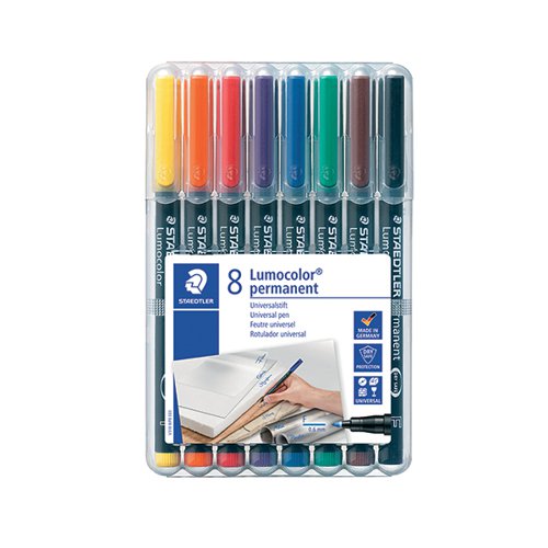 STAEDTLER LUMOCOLOUR PEN PERMANENT FINE ASSORTED (PACK OF 8)