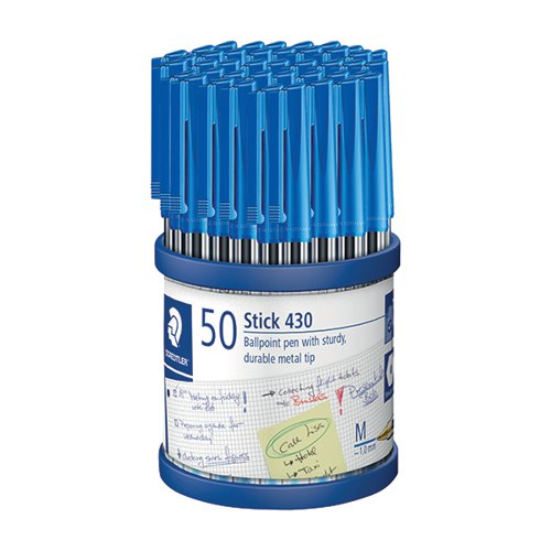 STAEDTLER STICK 430 BALLPOINT PEN MEDIUM BLUE (50 PACK) 430-