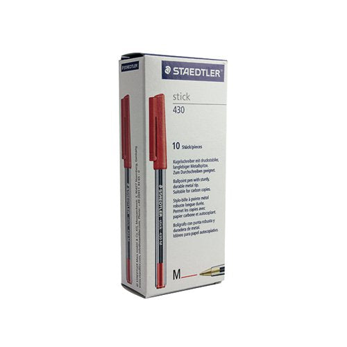 STAEDTLER STICK 430 BALLPOINT PEN MEDIUM RED (10 PACK) 430-M