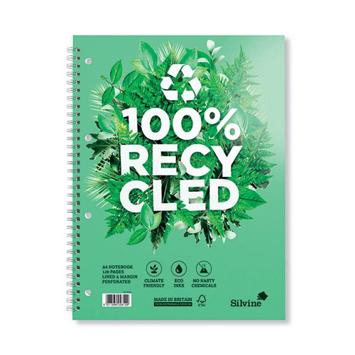 SILVINE PREMIUM RECYCLED WIREBOUND NOTEBOOK A4 (PACK OF 5) R