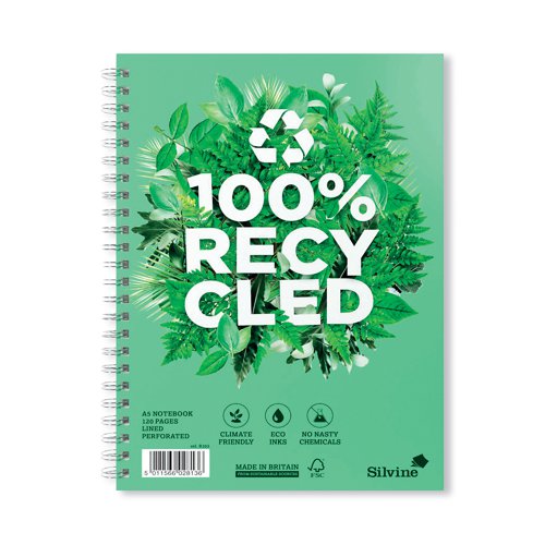 SILVINE PREMIUM RECYCLED WIREBOUND A5 NOTEBOOKS (Pack of 5)