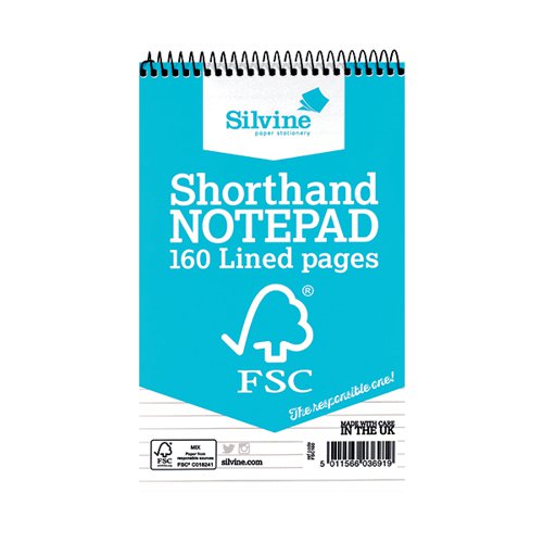 SILVINE ENVRION SHORTHAND NOTEPAD 127X203MM (PACK OF 10) FSC