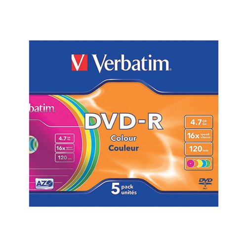 VERBATIM DVD-R NON-PRINTABLE JEWEL CASE 16X 4.7GB (PACK OF 5